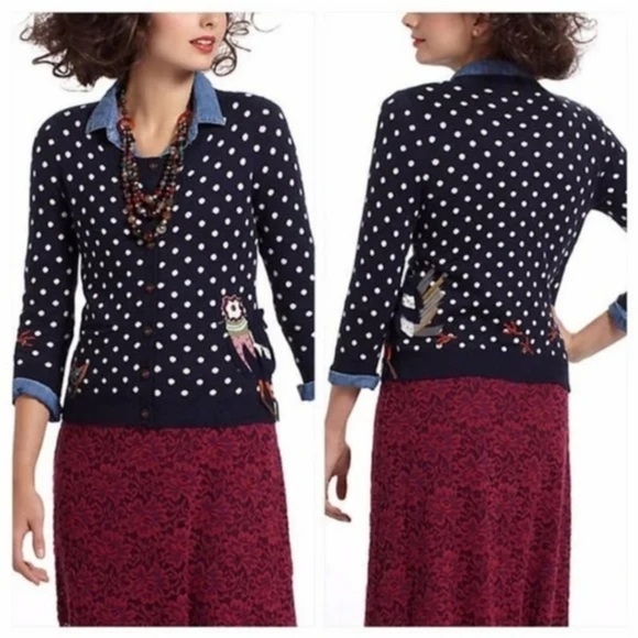 FINAL PRICE Anthropologie Charlie and Robin Snowbird Polka Dot Cardigan - Picture 1 of 15